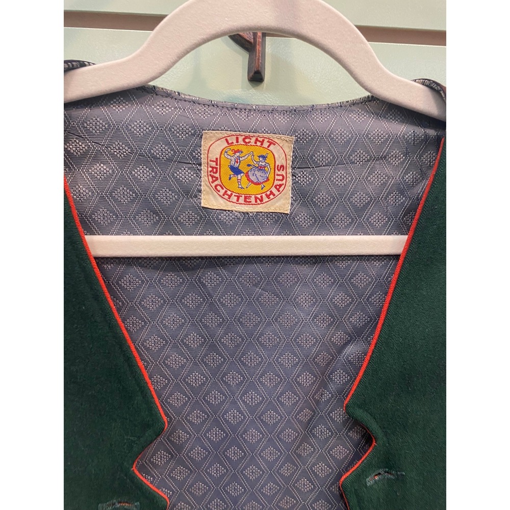 Licht Trachtenhaus Mens Vintage Austrian Trachten Vest Green Wool Red Trim Folk - Picture 2 of 4